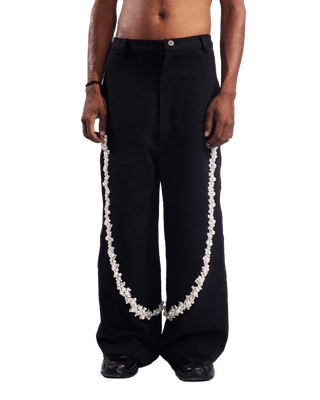 "PEARLS OF SUMMER" EMBROIDERED DENIM TROUSERS