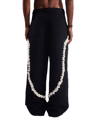 "PEARLS OF SUMMER" EMBROIDERED DENIM TROUSERS