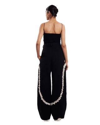 "PEARLS OF SUMMER" EMBROIDERED DENIM TROUSERS