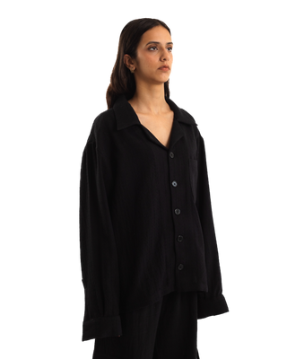 HANDWOVEN BLACK DOBBY SHIRT