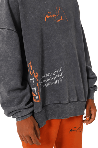 "ORDINARY" GREY ACID WASH SWEATSHIRT