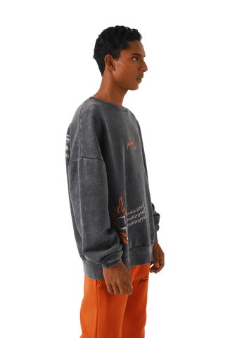 "ORDINARY" GREY ACID WASH SWEATSHIRT