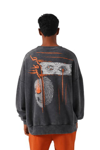 "ORDINARY" GREY ACID WASH SWEATSHIRT