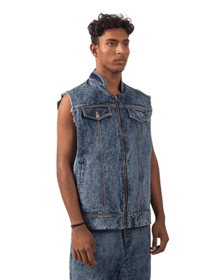 BLUE ACID WASH DENIM VEST