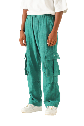 green handwoven khaddar cargo pants