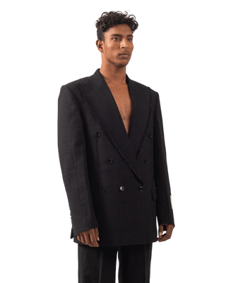 FRAYED BLACK KHADDAR BLAZER