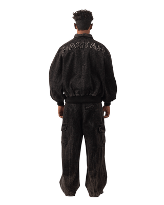 BLACK ACID WASH BOMBER JACKET