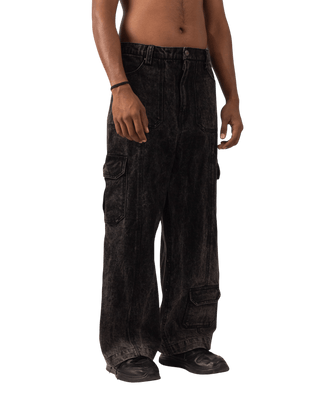 BLACK ACID WASH CARGO PANTS