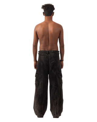 BLACK ACID WASH CARGO PANTS