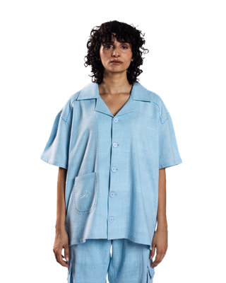 SKY BLUE HANDWOVEN BUTTON DOWN