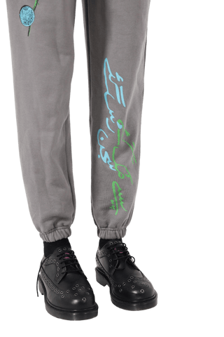 "Sajan rus gaye" handprinted smoke grey sweatpants