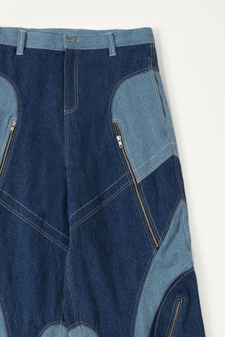 PANELED DENIM TROUSERS