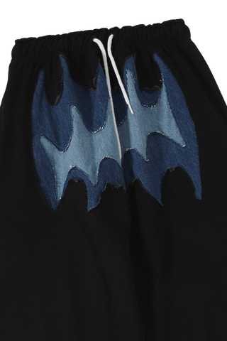 PANELED FLEECE AND DENIM SWEATPANTS