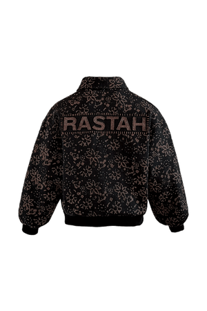 Rustic block print bomber jacket