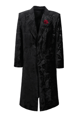 Siyah gulab jacquard coat