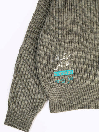 Grey Patchwork Chunky Knit Sweater