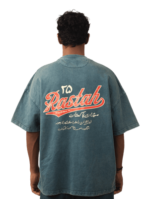 Faded teal acid wash made in PAK T-shirt (V5)