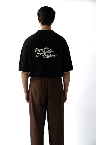Black Knit Polo Sweater