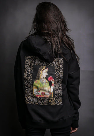 Hand Crafted Unisex Matte Black Mughal Princess Hoodie - Rastah