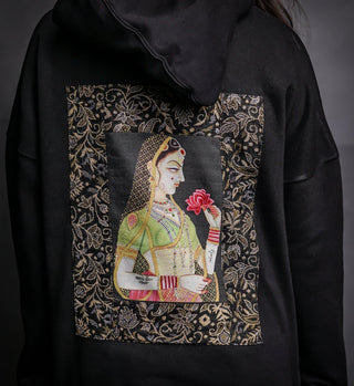 Hand Crafted Unisex Matte Black Mughal Princess Hoodie - Rastah