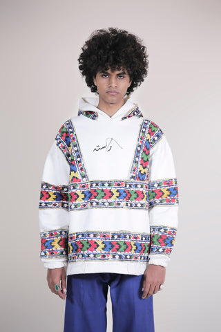 White Block Print Applique Hoodie - Rastah