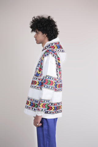 White Block Print Applique Hoodie - Rastah