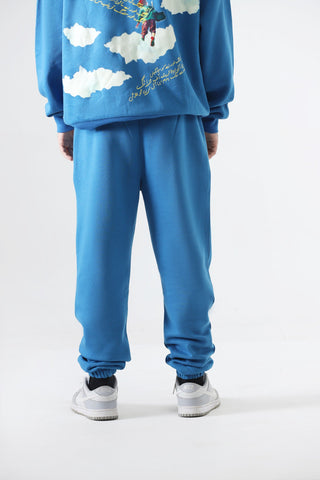 "Learning to fly" sky blue sweatpants