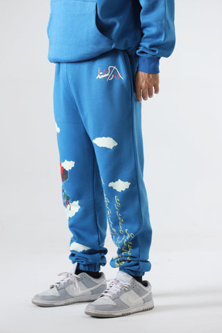 "Learning to fly" sky blue sweatpants