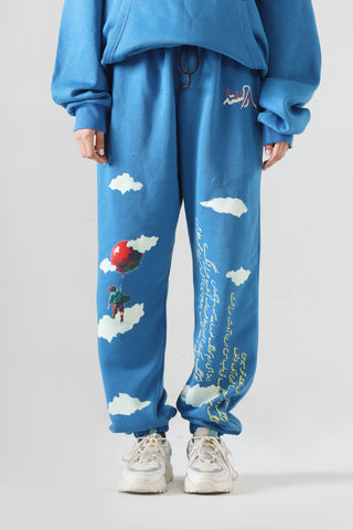 "Learning to fly" sky blue sweatpants