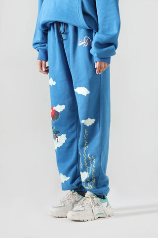 "Learning to fly" sky blue sweatpants
