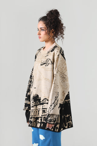 "FROM KARACHI WITH LOVE" JACQUARD KNIT SWEATER