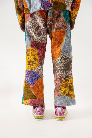 BLOCKPRINTED PATCHWORK SATIN TROUSERS - Rastah