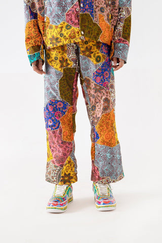 BLOCKPRINTED PATCHWORK SATIN TROUSERS - Rastah