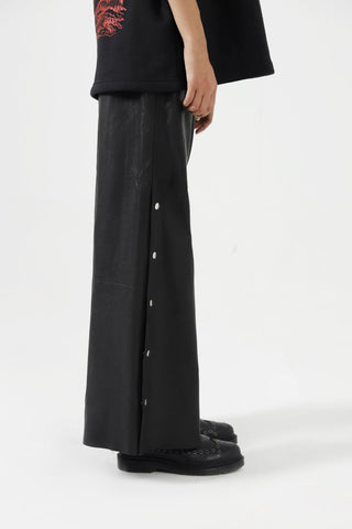 LEATHER AND HANDWOVEN DENIM TROUSERS - Rastah